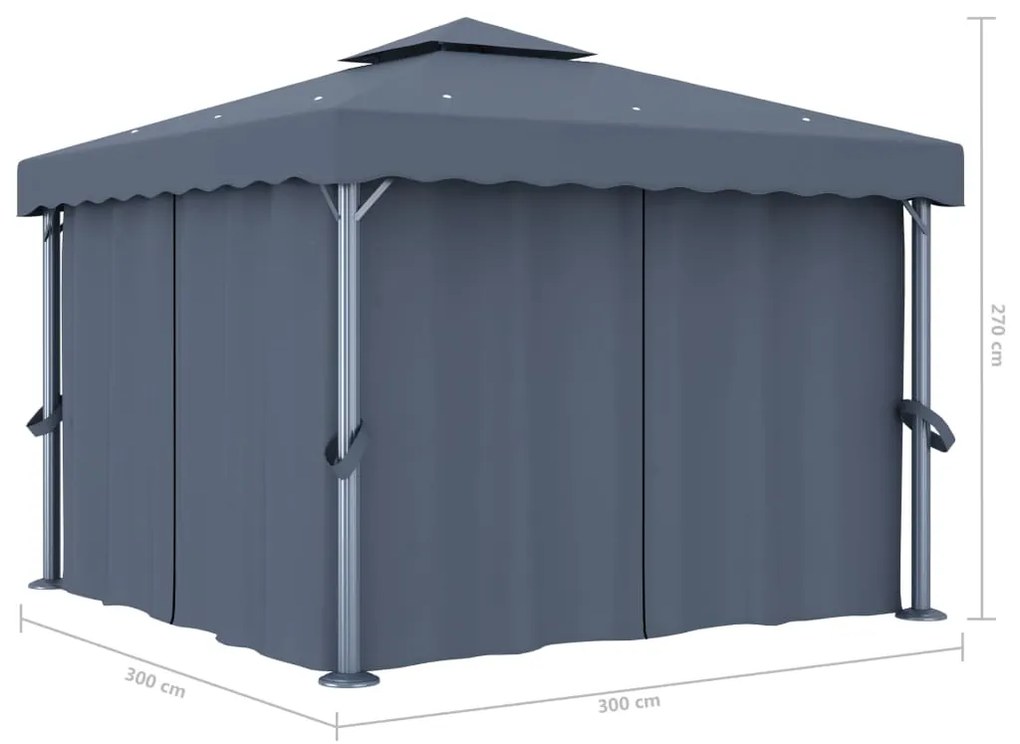 Pavilion cu perdele  siruri lumini LED, antracit, 3x3 m Antracit, 3 x 3 m