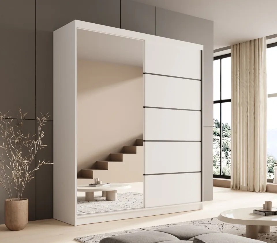 Dulap cu usi glisante si oglinda, 180x58x215 cm, Nico 180, ADRK Furniture (Culoare: Negru / Alb)