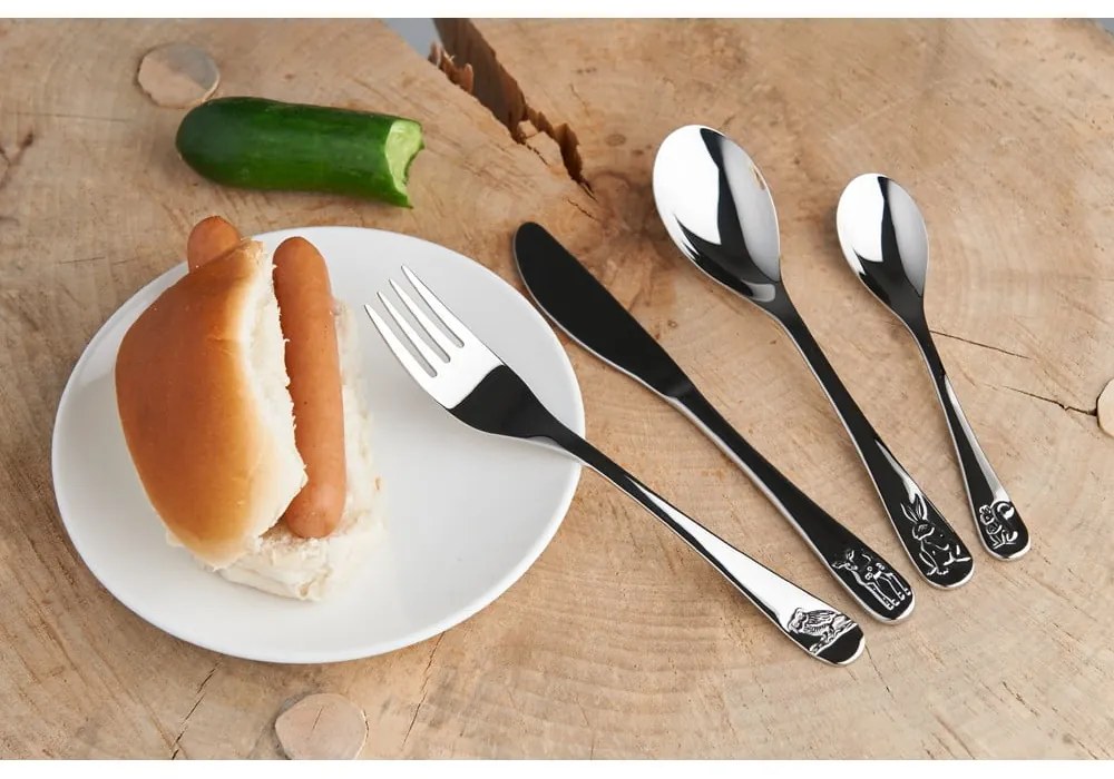 Tacâmuri argintii din oțel inoxidabil pentru copii 4 buc. Forest Animals – Zilverstad