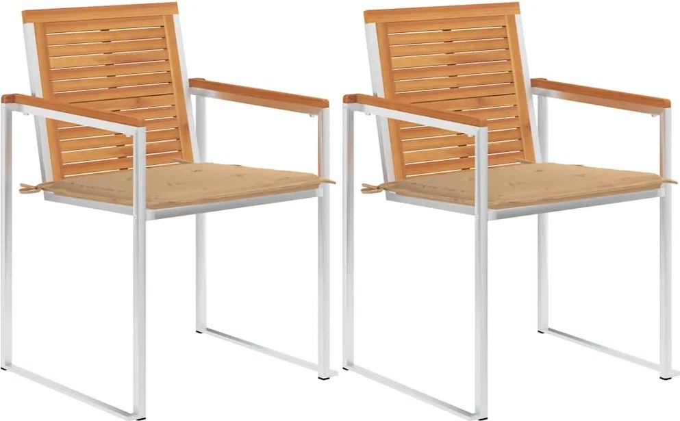 vidaXL Scaune grădină cu perne, 2 buc., lemn masiv de acacia și oțel
