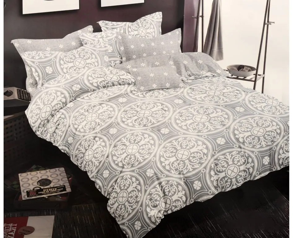 Lenjerie de pat din bumbac Culoare gri, INDICUS + fata de perna 40 x 50 cm gratuit