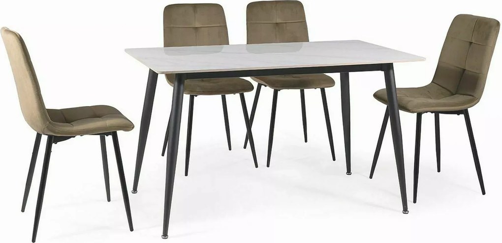 Masa de dining RION 130x70 cm cu blat ceramic, marmura alba