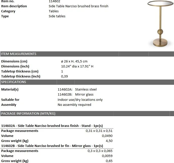 Masuta laterala design LUX Narciso 114602 HZ