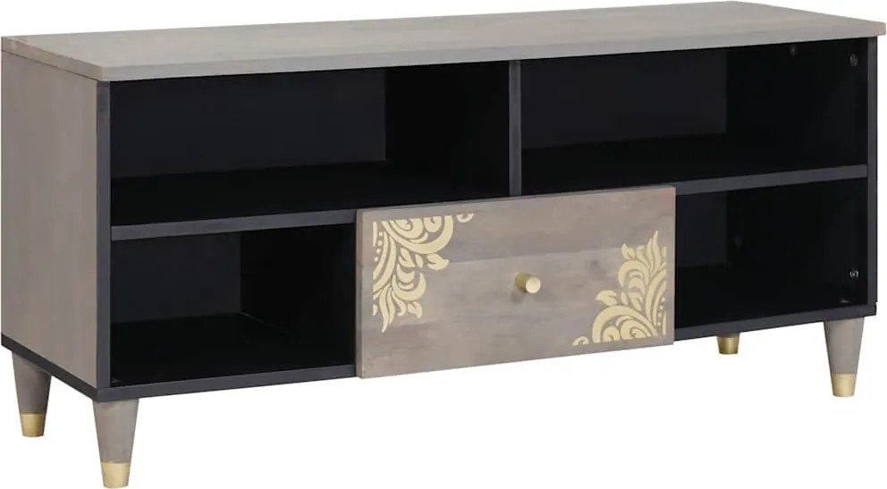 vidaXL Cabinet TV cu sertar Gri 100 x 33 x 46 cm Lemn de mango solid