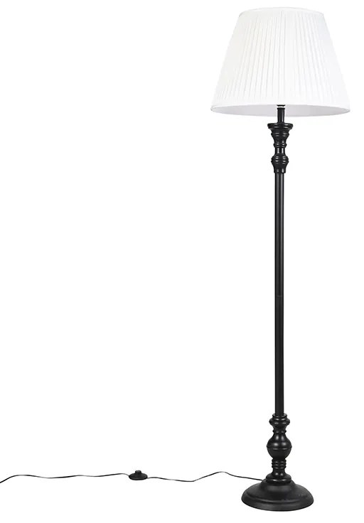 Lampă de podea neagră cu abajur plisat alb 45 cm - Classico