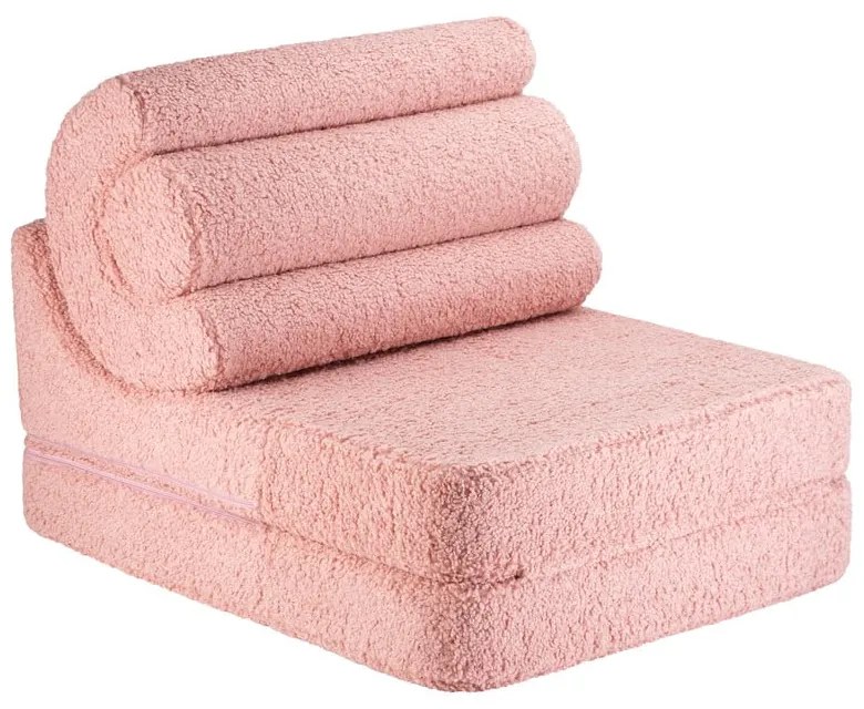 Fotoliu pentru copii roz cu tapițerie din țesătură bouclé Flipster – Wigiwama
