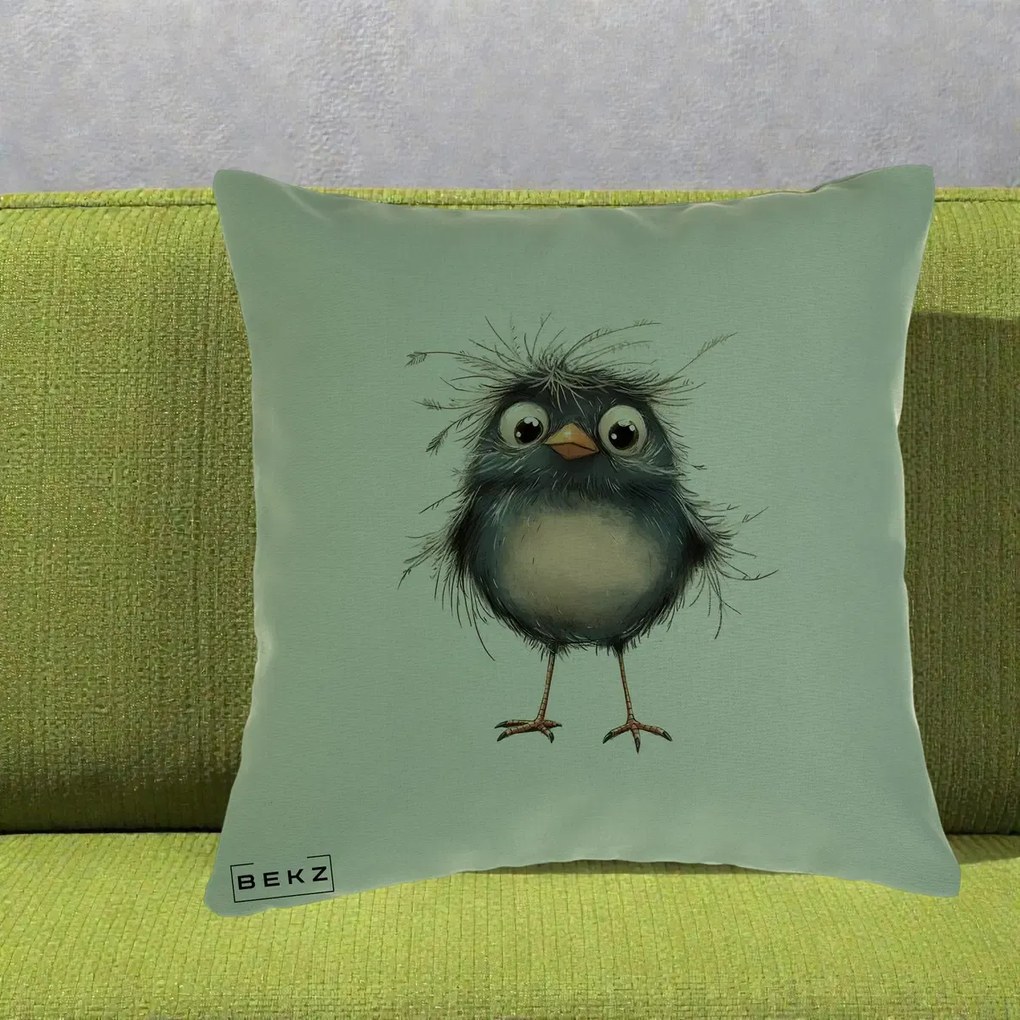 Perna Decorativa Pui Negru Zbarlit cu Pene Fine, 40x40 cm, Verde, Husa Detasabila, Perna Inclusa, BEKZ®