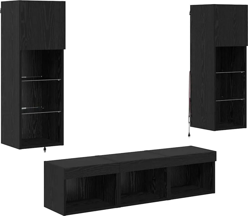 vidaXL Unități pentru Pereți de TV 5 pcs Stejar Negru Lemn compozit