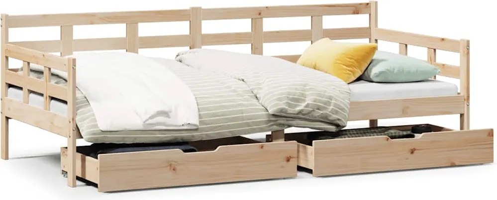 vidaXL Pat de zi cu sertare, 90x200 cm, lemn masiv pin