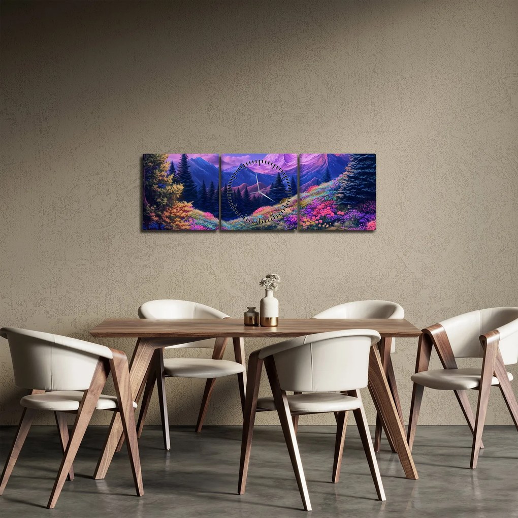 Tablou - Peisaj violet la lună plină (cu ceas) (90x30 cm)