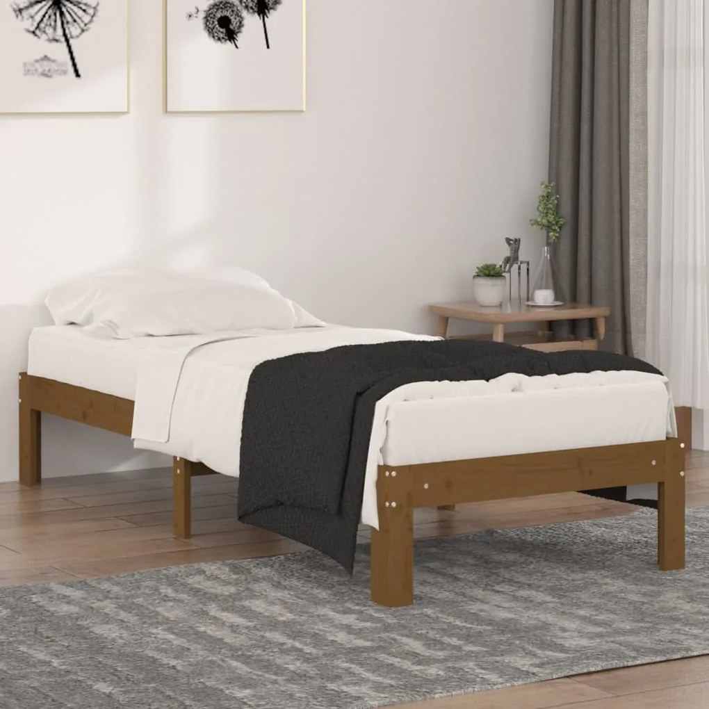 810328 vidaXL Cadru de pat mic single, maro miere, 75x190 cm, lemn masiv