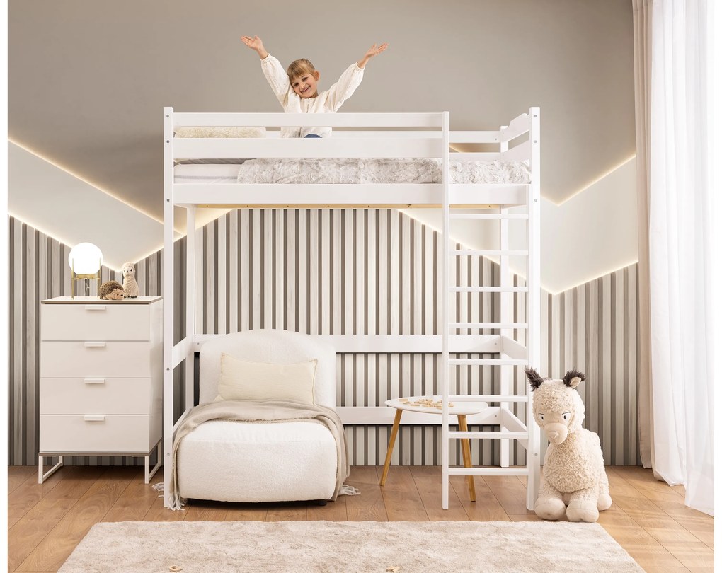 Pat Samio 80x190 copii supraetajat - culoare alb