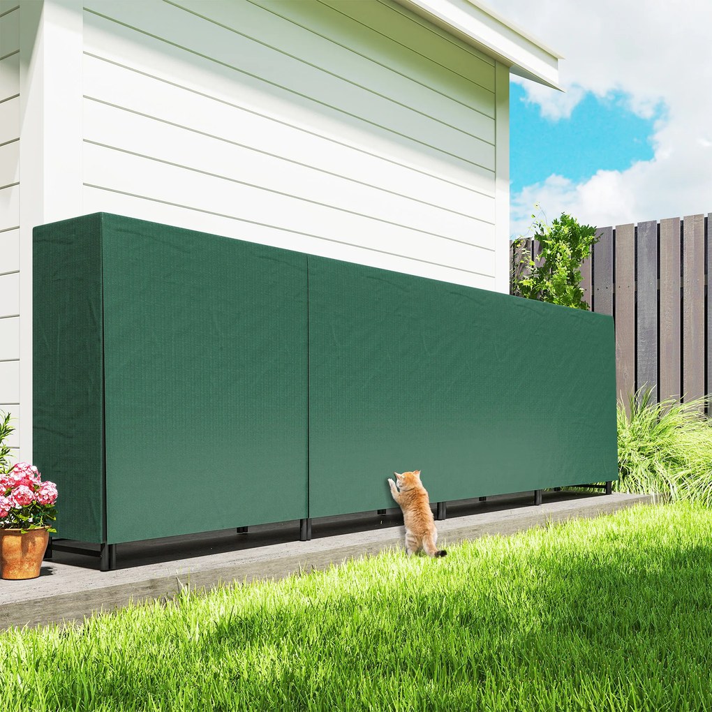 Outsunny Suport pentru Lemne 1 m³, Reglabil, cu Husă Impermeabilă din PE, Metal, 360 x 36 x 99 cm, Negru și Verde Închis | Aosom Romania