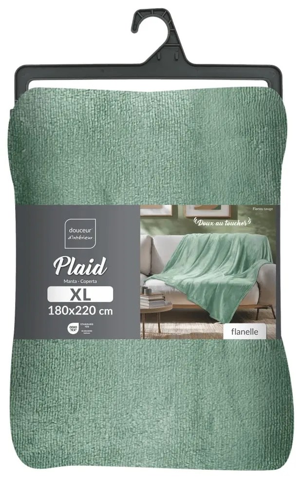 Pătură verde-deschis din microflanel 180x220 cm Flanou – douceur d'intérieur