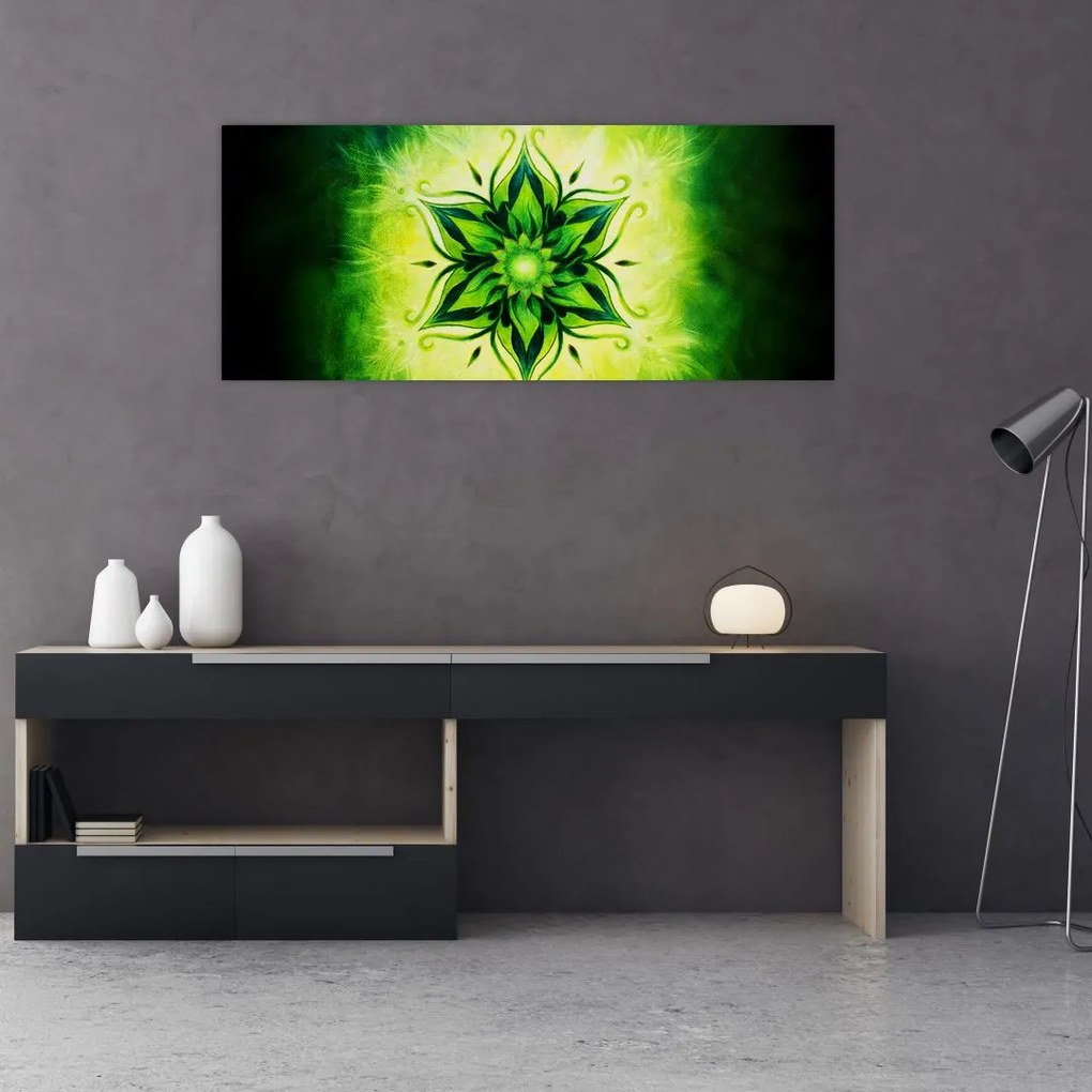 Tablou - Mandala de flori, fundal verde (120x50 cm)