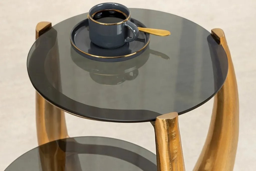 Masuta Laterala, Aluminiu, Auriu, Sticla, Negru, LEVELS 50cm