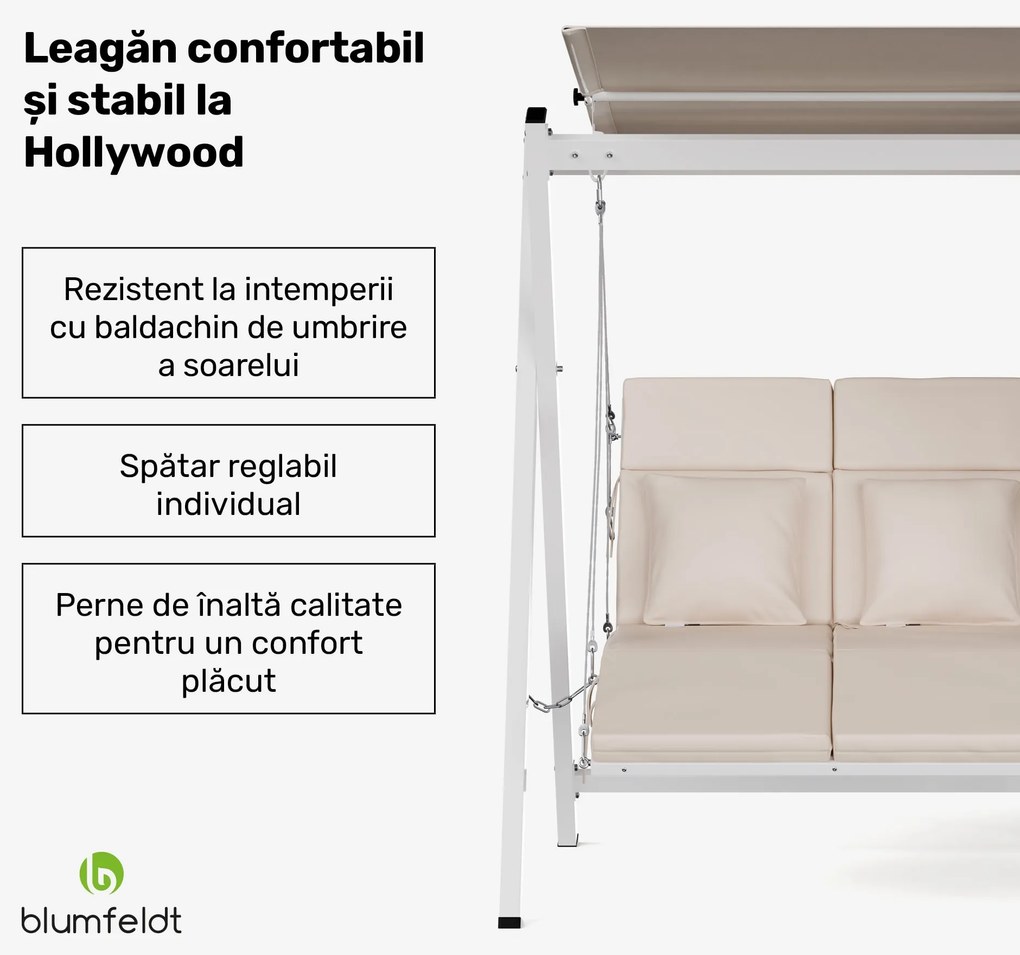 FlexiSwing, în stil Hollywood, cu 2 locuri, spătar reglabil, parasolar pentru soare, rezistent la intemperii
