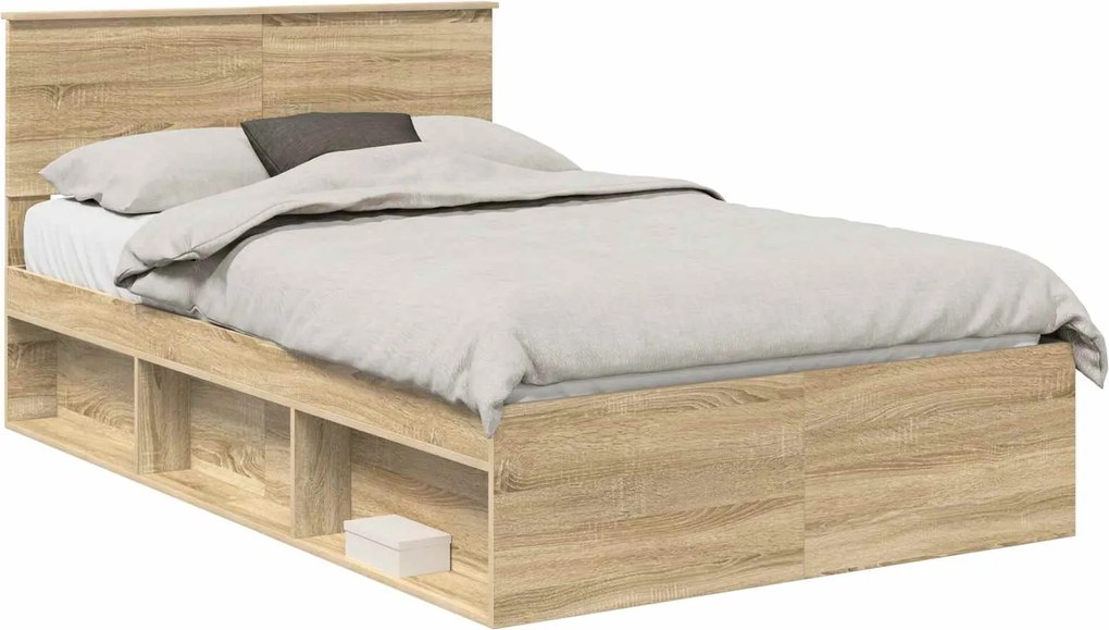 vidaXL Cadru de pat cu headboard Sonoma 120 x 190 cm Lemn de pin masiv