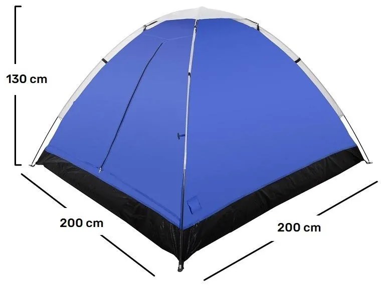 Cort camping (200 x 200 x 130 cm), Spațiu 3-4 Persoane, cu Fixare anti-vânt, Material impermeabil (Oxford), Acoperiș dublu, Plasă anti-insecte și Protecție solară (UPF50+)