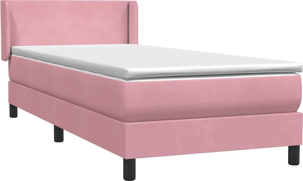 vidaXL Pat box spring cu saltea, roz, 90x220 cm, catifea