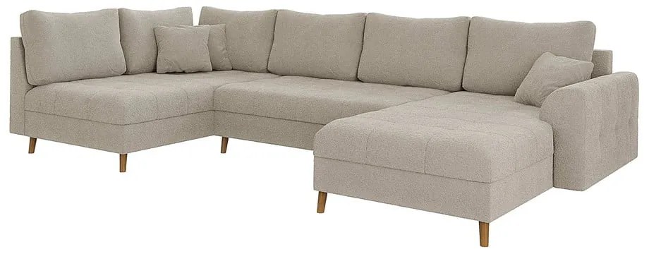 Colțar bej cu tapițerie din țesătură bouclé (colț dreapta/în formă de "U") Ariella – Ropez