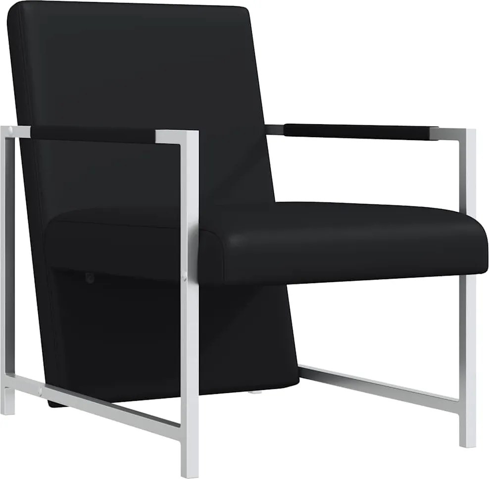 vidaXL Fotoliu cu picioare cromate, negru, piele ecologică