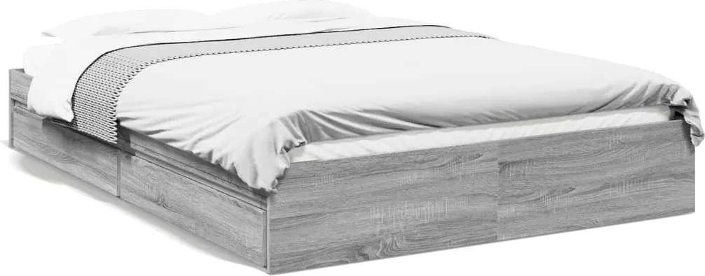 vidaXL Cadru de pat cu sertare, gri sonoma, 160x200 cm lemn prelucrat