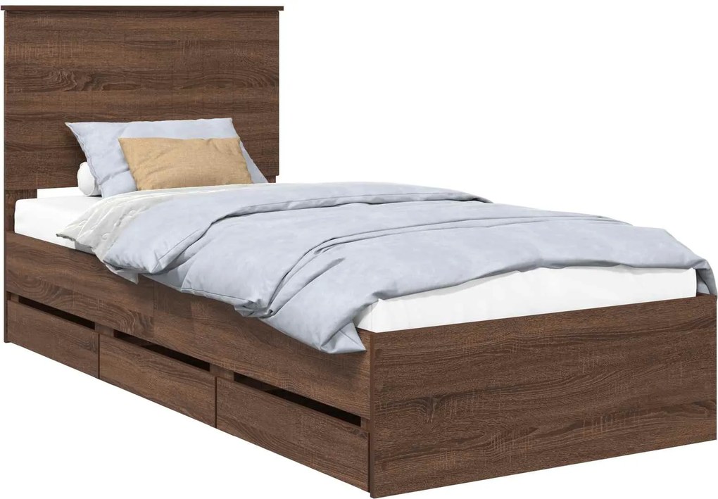 vidaXL Cadru de pat Stejar închis 90 x 190 cm Lemn Ingineresc