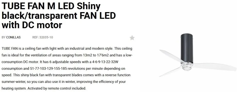 Lustra cu Ventilator si telecomanda TUBE FAN M LED negru/transparent