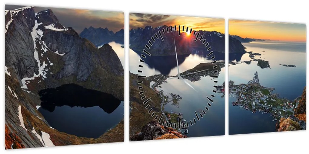 Tablou - Peisaj montan, Norvegia (cu ceas) (90x30 cm)