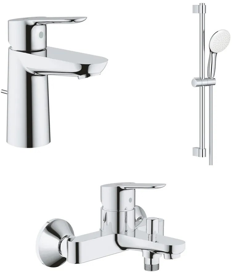 Set baterii lavoar cada Grohe BauEdge si dus cu bara Tempesta crom lucios