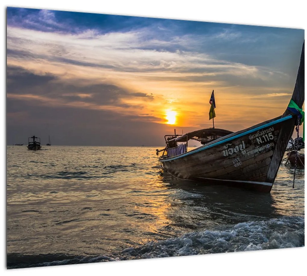 Tablou pe sticlă - Vas la mal (70x50 cm)