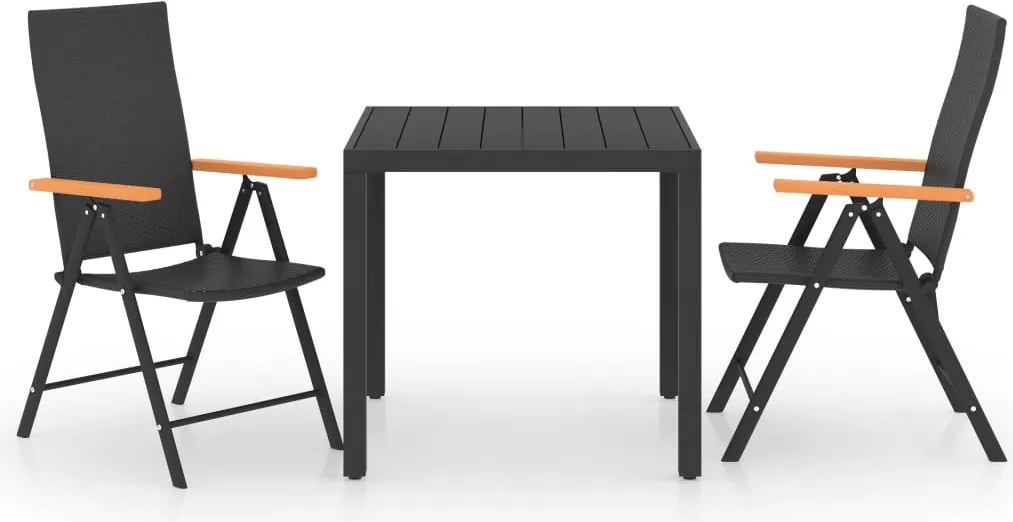 vidaXL Set mobilier de grădină, 3 piese, negru și maro