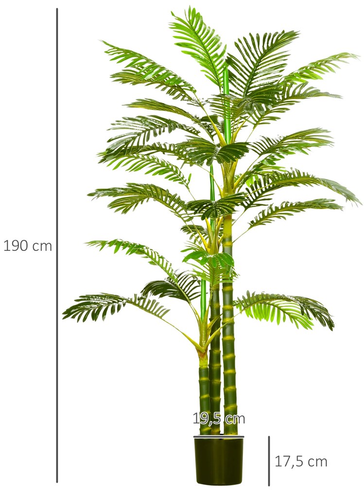 HOMCOM Palmier areca artificiel arbre artificiel hauteur 190 cm cu 30 de frunze mari din plastic și ghiveci inclus | Aosom Romania
