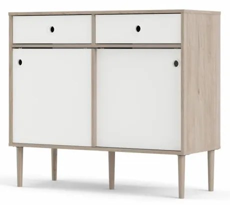 Bufet cu 2 sertare in decor de stejar Culoare alb, ELISEO