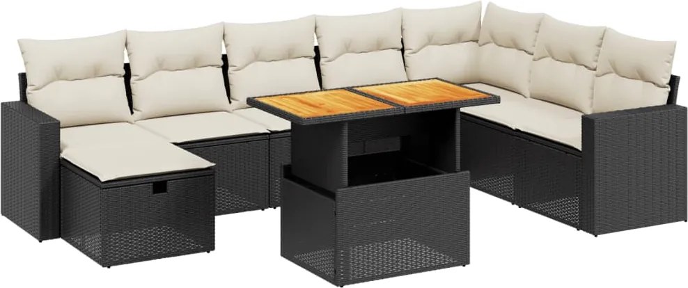 vidaXL Set mobilier de grădină cu perne, 9 piese, negru, poliratan