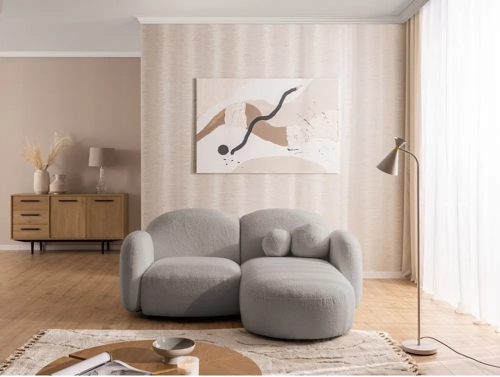 Colțar gri cu tapițerie din țesătură bouclé (cu colț pe partea dreaptă/cu șezlong) Orbit – Ropez