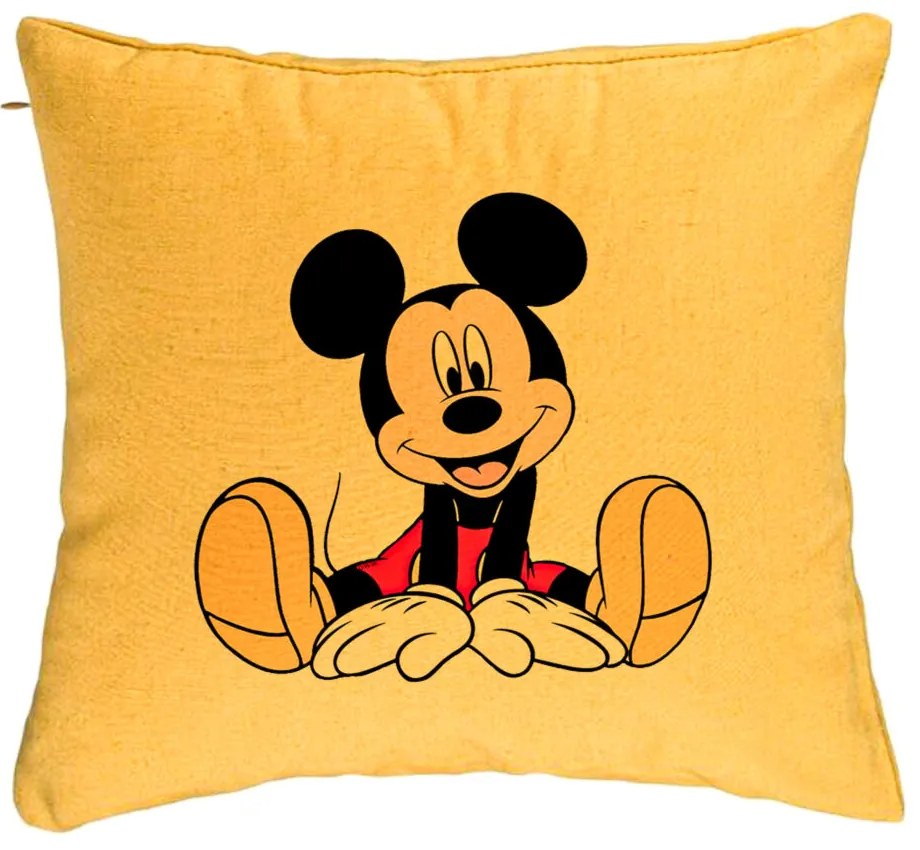 Perna Decorativa, Model copii Mickey Mouse, 40x40 cm, Galben, Husa Detasabila, Burduf