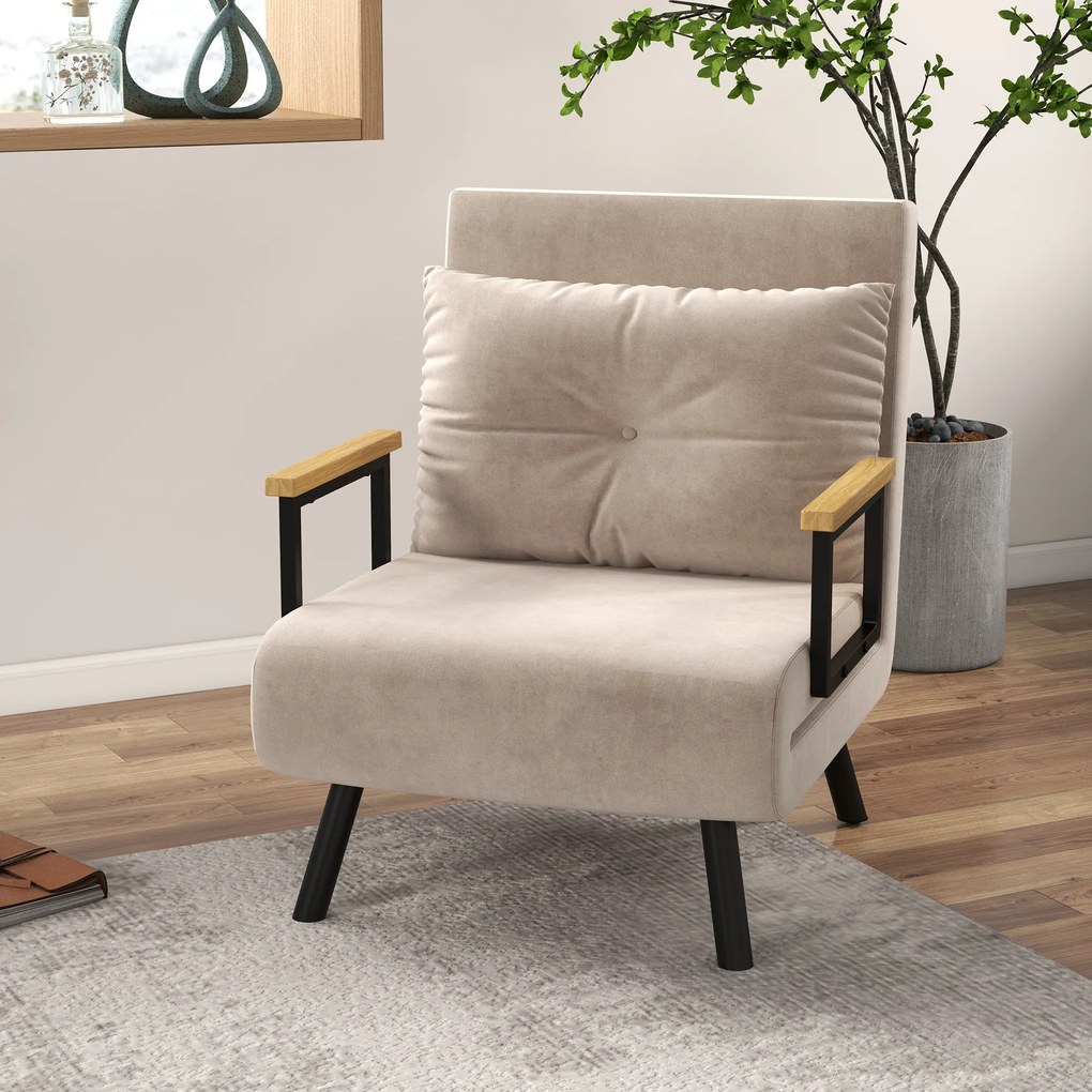 HOMCOM Canapea Extensibilă cu Spătar Reglabil pe 5 Nivele, Canapea Pat Individuală Pliabilă cu Perne, 63x73x81 cm, Negru | Aosom Romania