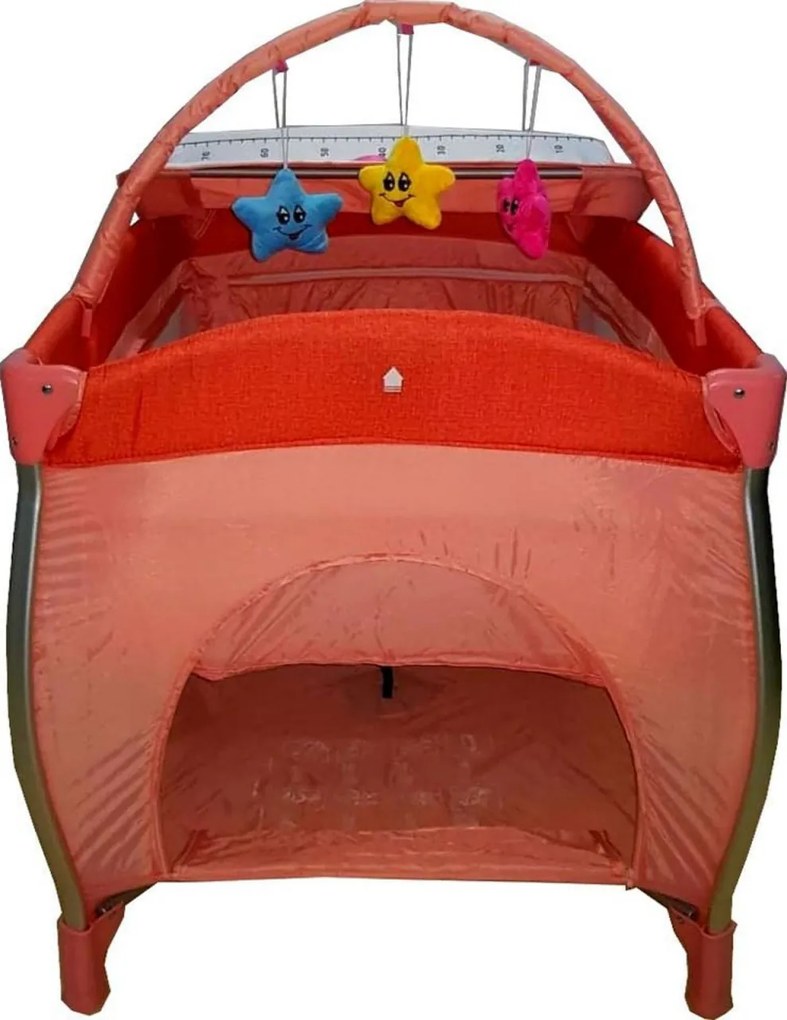 Patut Pliant NOVOKIDS™ Baby C XXL, 110X80 cm, transforabil in Tarc Copii, 2 Niveluri, Masa infasat detasabila, Jucarii plus, geanta transport, Corai