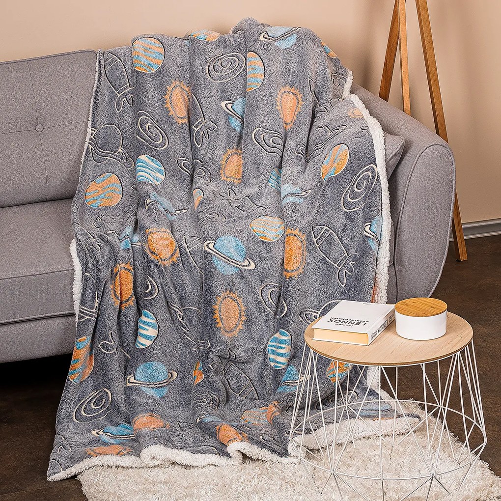 Pătură luminoasă imitație blăniță 4Home Planetarium, 150 x 200 cm