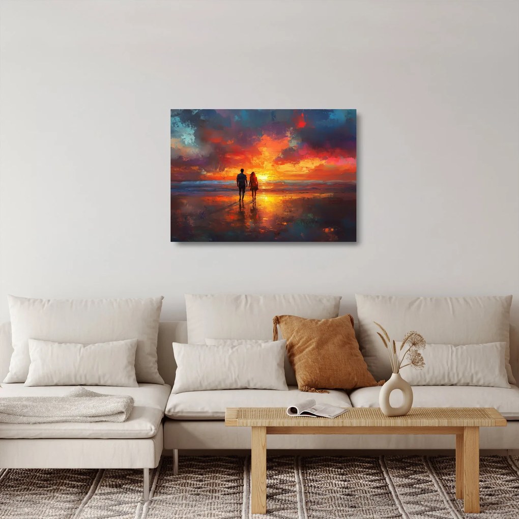 Tablou pe sticlă - Plimbare pe plajă (70x50 cm)