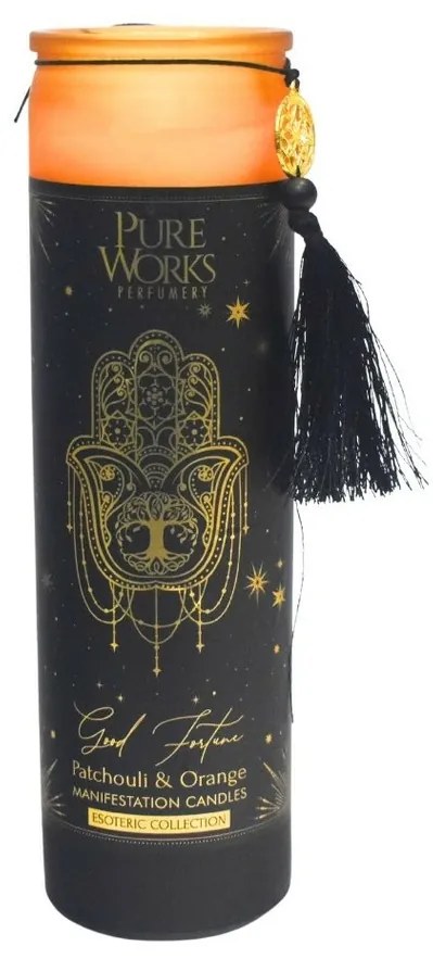 Arome Lumânare organică Patchouli & Orange 300 gîntr-un borcan înalt colorat cu ciucure