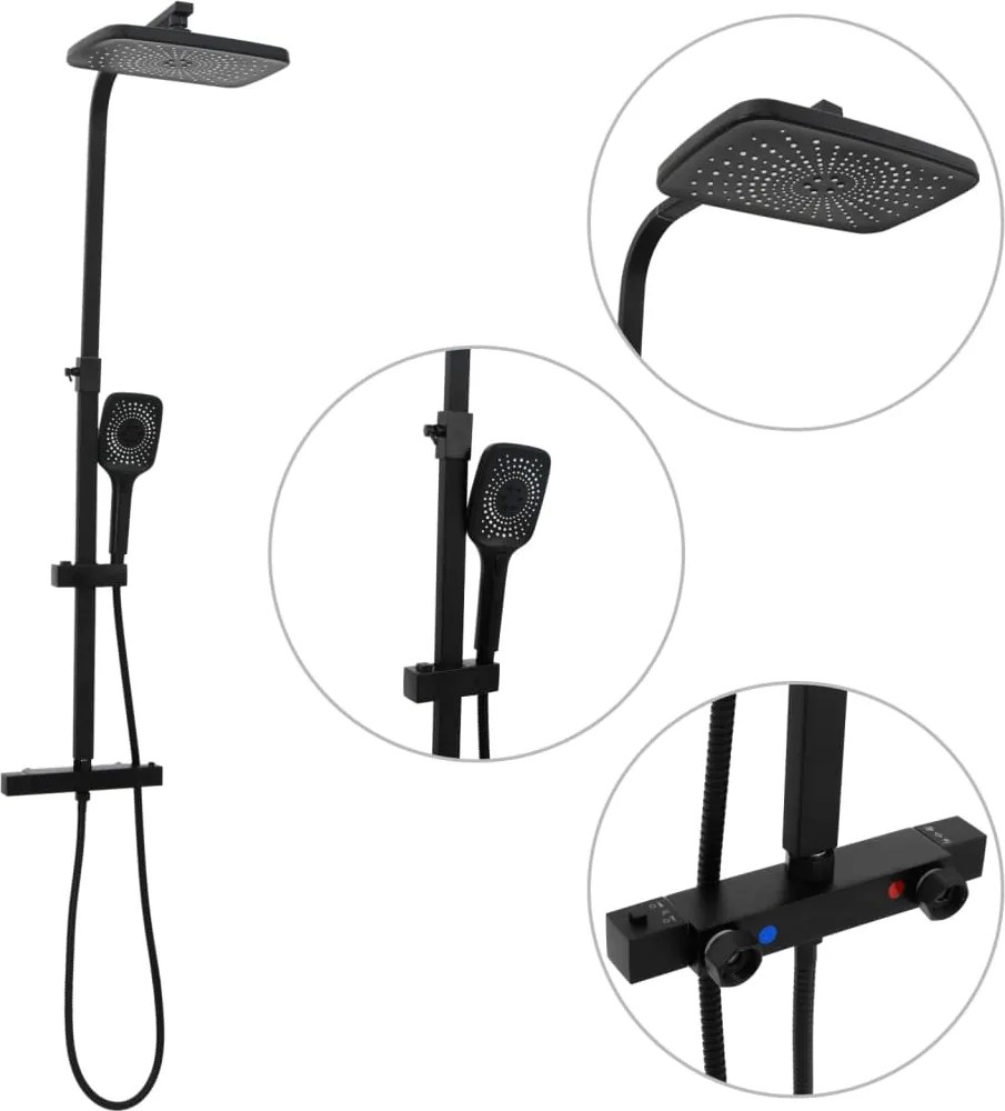 vidaXL Set de duș cu două capete, mixer și furtun, negru, alamă