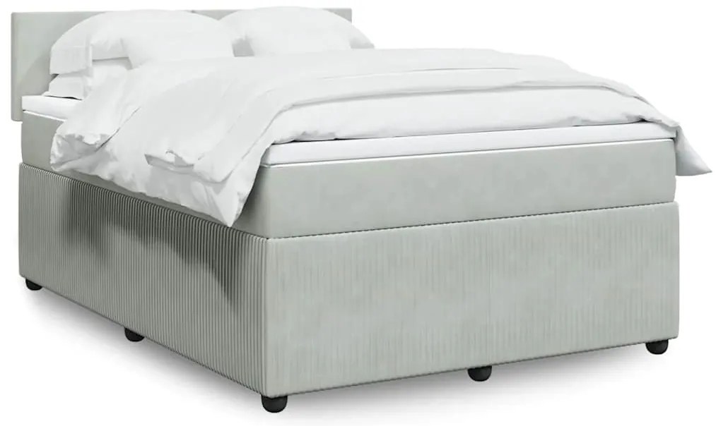 vidaXL Pat box spring cu saltea, gri deschis, 140x200 cm, catifea
