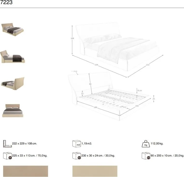 Pat dublu tapitat design LUX Brown-Cream 180x200cm