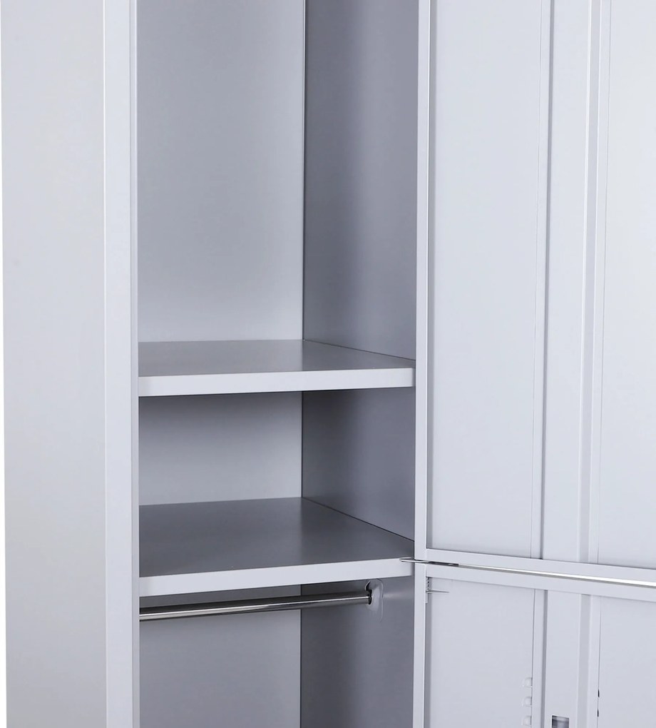 Dulapior Haine din Otel 4 Rafturi 2 Usi cu Inchidere de Siguranta, Gri, 38x46x180cm Vinsetto | Aosom Romania