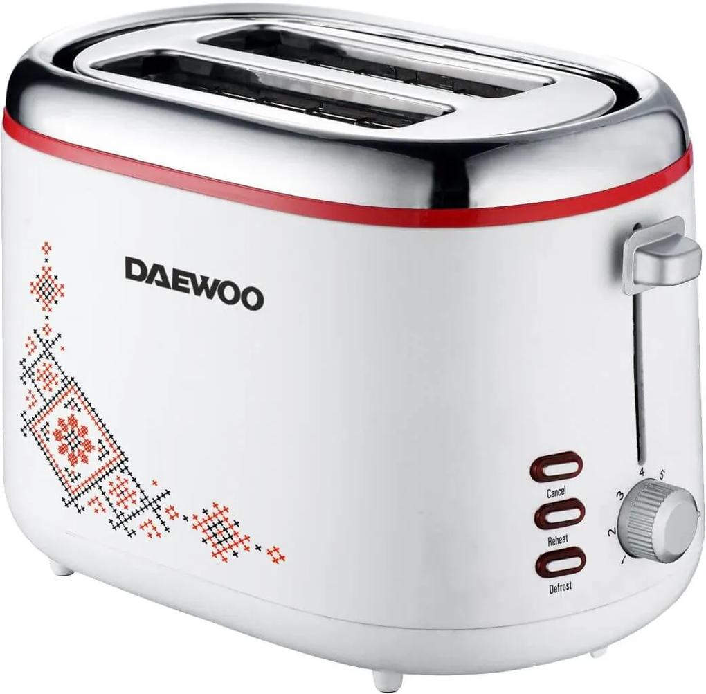 Prajitor de paine Daewoo DBT70TR, 900 W, design traditional, 2 felii, indicator luminos, carcasa CoolTouch, Alb
