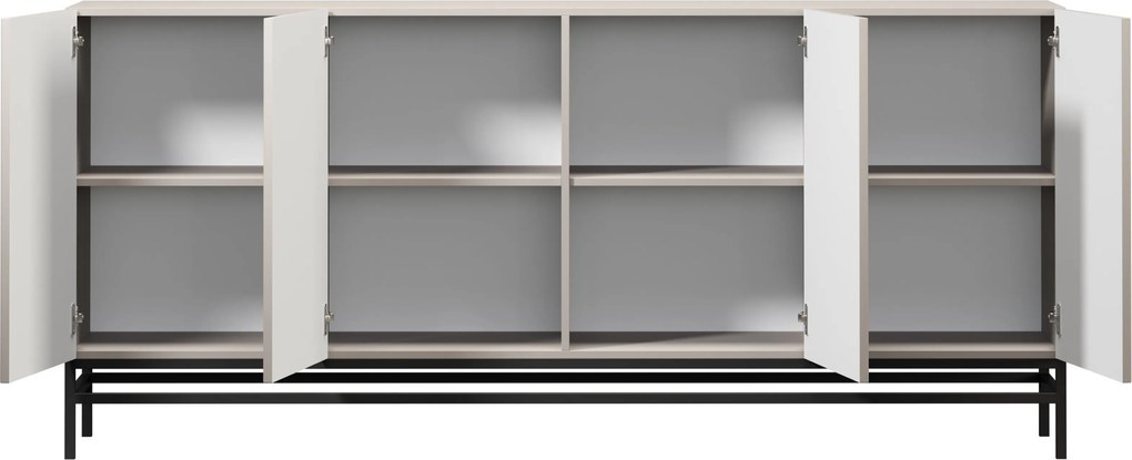 Comodă cu patru uși Lorini 200 cm - cașmir / mânere negre T-bar / cadru