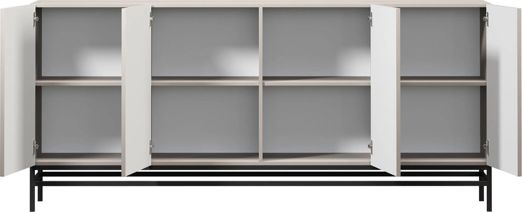 Comodă Lorini 200 cm cu 4 uși - cașmir / mânere negre T-bar / cadru